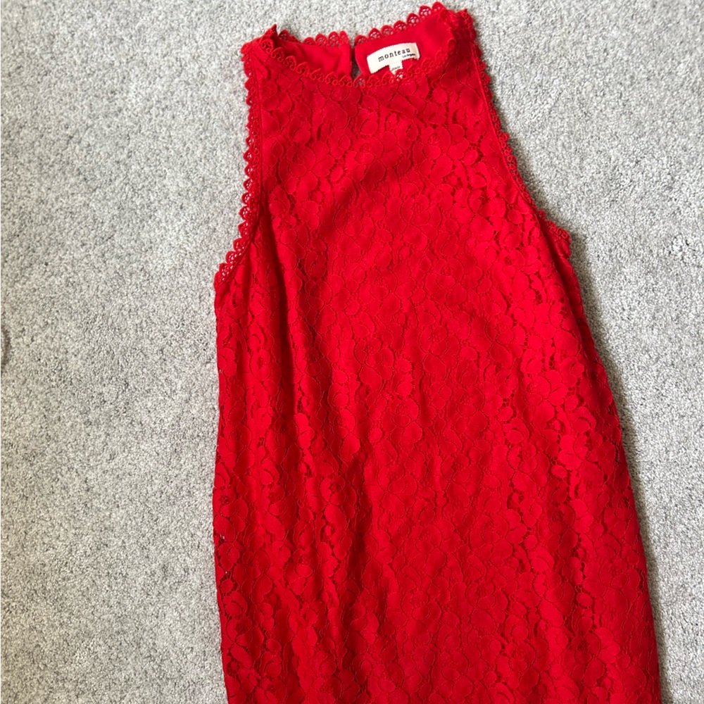 Monteau Red Lace Sleeveless Shift Dress Cocktail Wedding Party